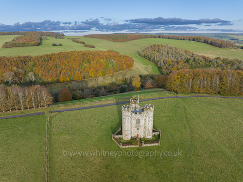 Drone photograph of the Hiorne Tower in Arundel Park West Sussex