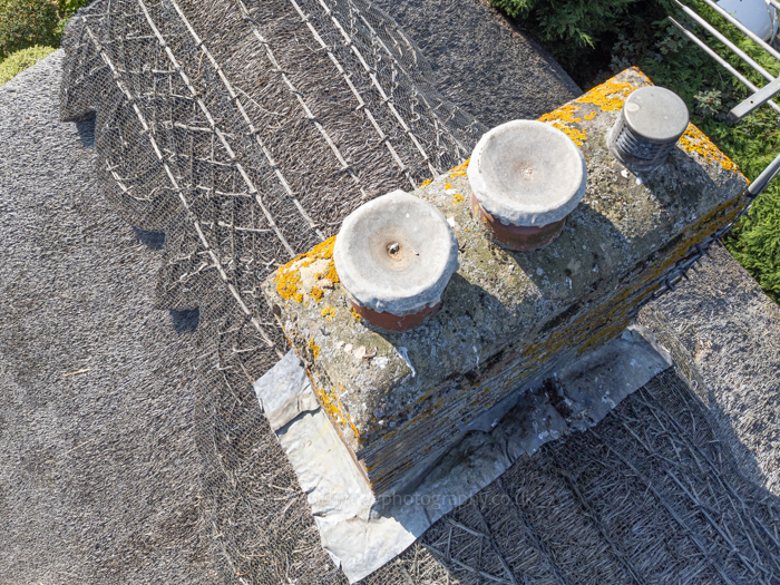 Drone survey of a chimney on a roof near Chichester in West Sussex