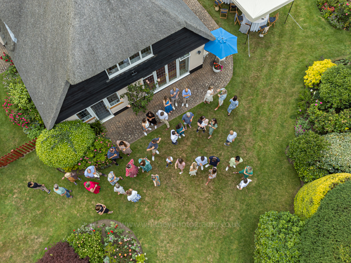 Drone aerial photograph of a wedding in West Sussex